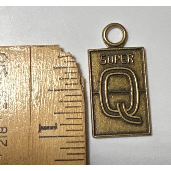 Super Q Vintage Brass Rectangular Pendant Charm With Loop - Picture 3 of 3